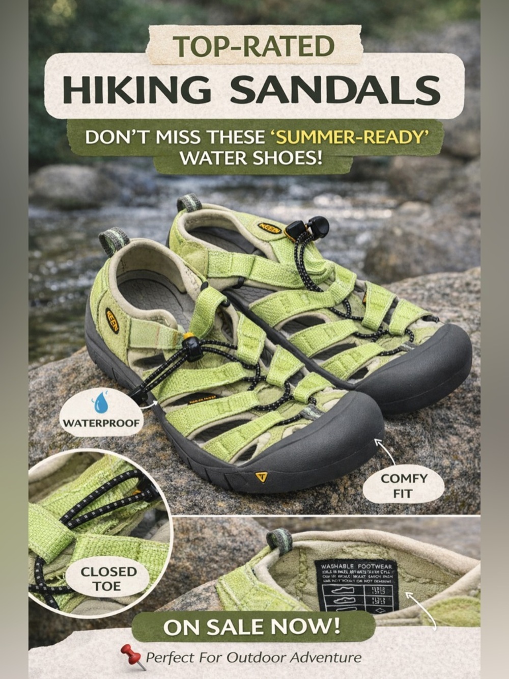 Keen hiking sandals closed toe waterproof bungee lace fun lime 🍋‍🟩 green size 6 - Picture 6 of 10